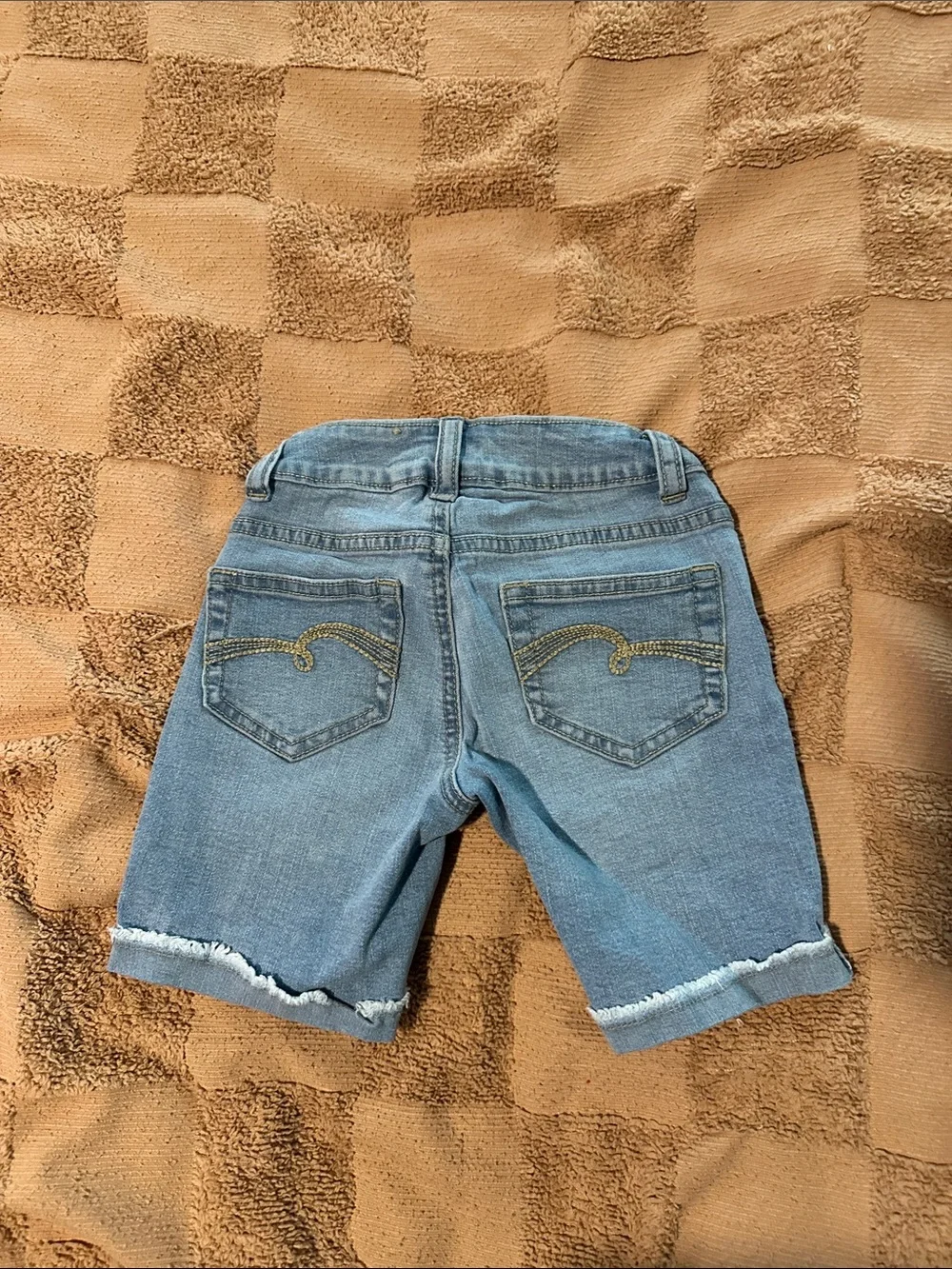 Justice Light Blue Denim Bermuda Shorts with Frayed Hem